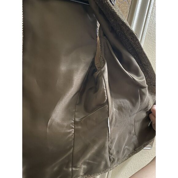 Talbots Vest Womens Small Petite Brown Wool Silk Herringbone Tweed Velvet Leaves - Picture 13 of 13